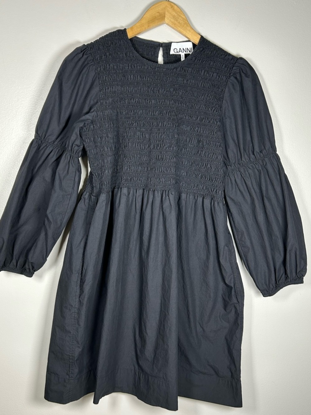 GANNI Black Cotton Poplin Black Mini  Smock 100% organic cotton Dress - Picture 8 of 16
